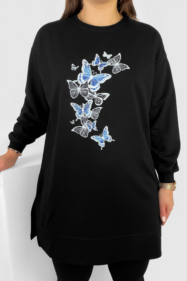 Długa bluza dresowa tunika damska w kolorze czarnym motyle Bally