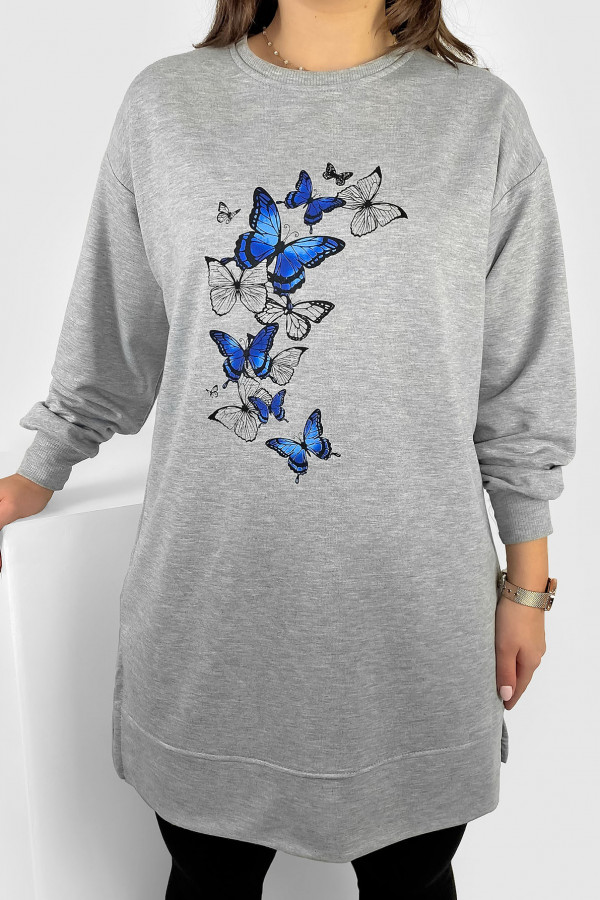 Długa bluza dresowa tunika damska w kolorze szarym motyle Bally