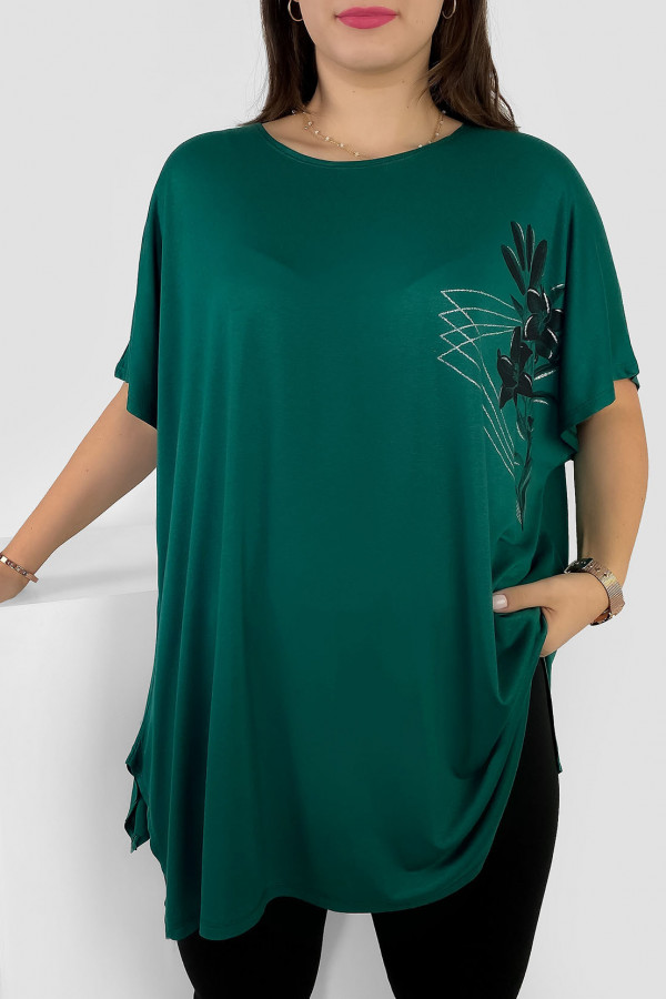 Tunika plus size luźna bluzka z wiskozy w kolorze zielonym kwiaty flowers 2