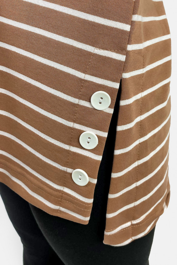 Bluza dresowa tunika damska w kolorze latte paski guziki Petti 2