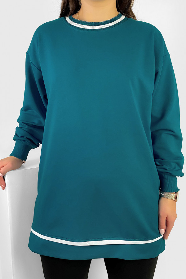 Długa bluza dresowa tunika damska w kolorze morskim lamówka Seni