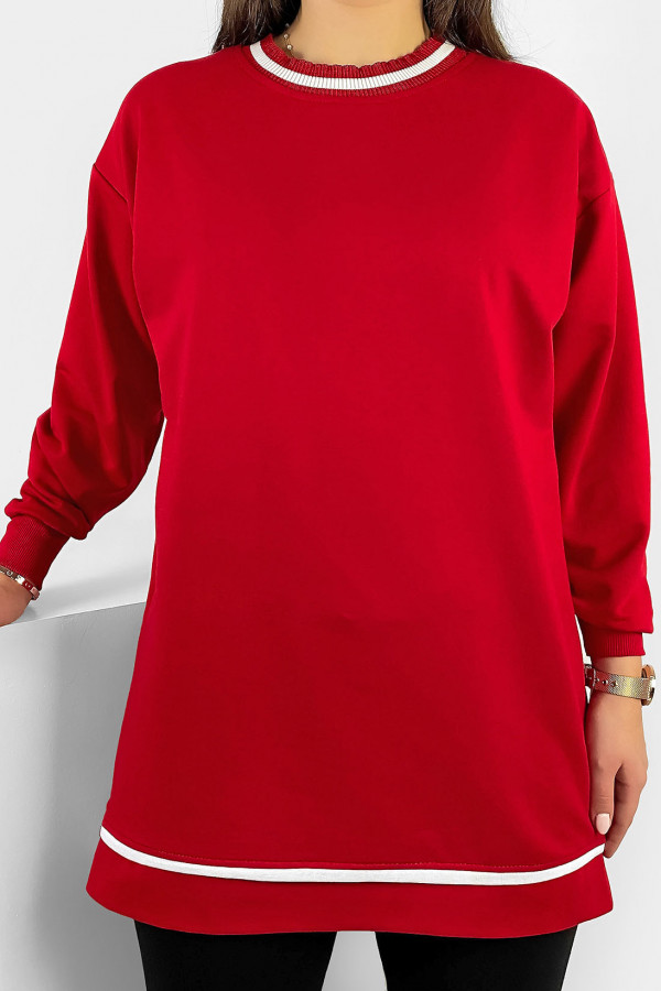 Długa bluza dresowa tunika damska w kolorze czerwonym lamówka Seni