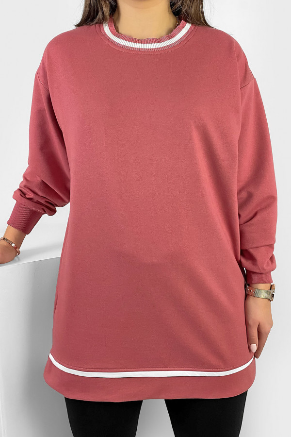 Długa bluza dresowa tunika damska w kolorze indyjskiego różu lamówka Seni