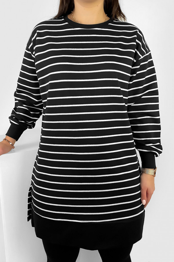 Długa bluza dresowa tunika damska w kolorze czarnym paski rozcięcie Basti