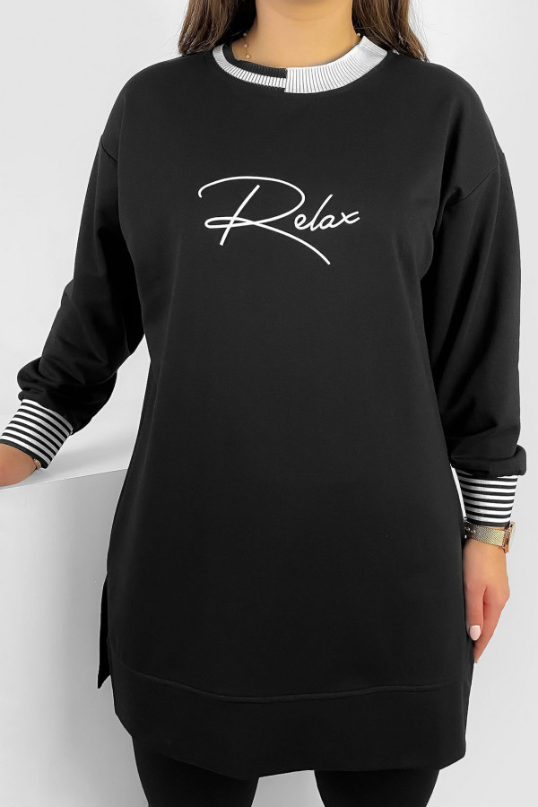 Długa bluza dresowa tunika damska w kolorze czarnym napis Relax