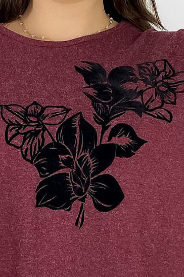 Lekka milutka bluzka plus size w kolorze bordowym melanż rozcięcia kwiaty Reggy 2