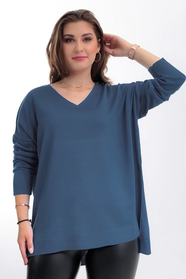 Lekki sweter damski w kolorze denim dekolt w serek V Polly 1