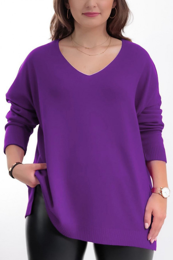 Lekki sweter damski w kolorze fioletowym dekolt w serek V Polly
