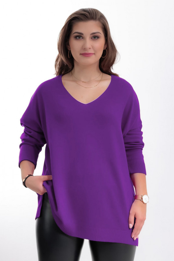 Lekki sweter damski w kolorze fioletowym dekolt w serek V Polly 1