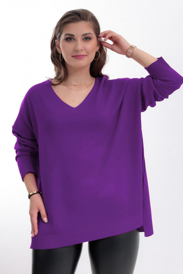 Lekki sweter damski w kolorze fioletowym dekolt w serek V Polly 2