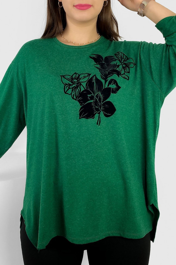 Lekka milutka bluzka plus size w kolorze zielonym melanż rozcięcia kwiaty Reggy