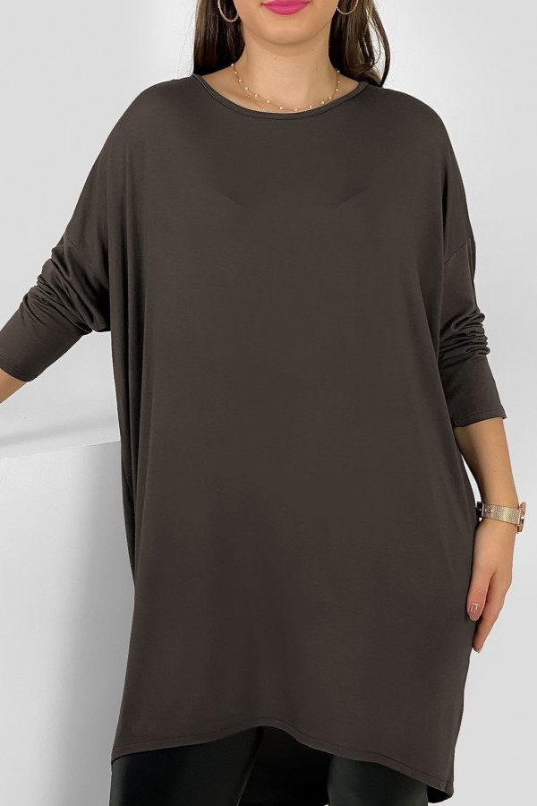 Luźna tunika bluzka damska z wiskozy w kolorze brązowym oversize dłuższy tył Halsey