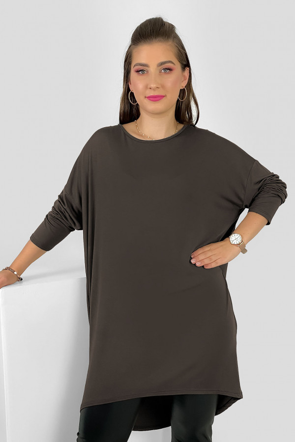 Luźna tunika bluzka damska z wiskozy w kolorze brązowym oversize dłuższy tył Halsey 2