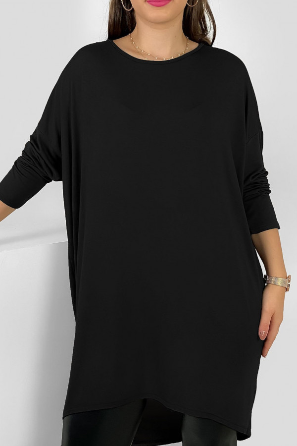 Luźna tunika bluzka damska z wiskozy w kolorze czarnym oversize dłuższy tył Halsey