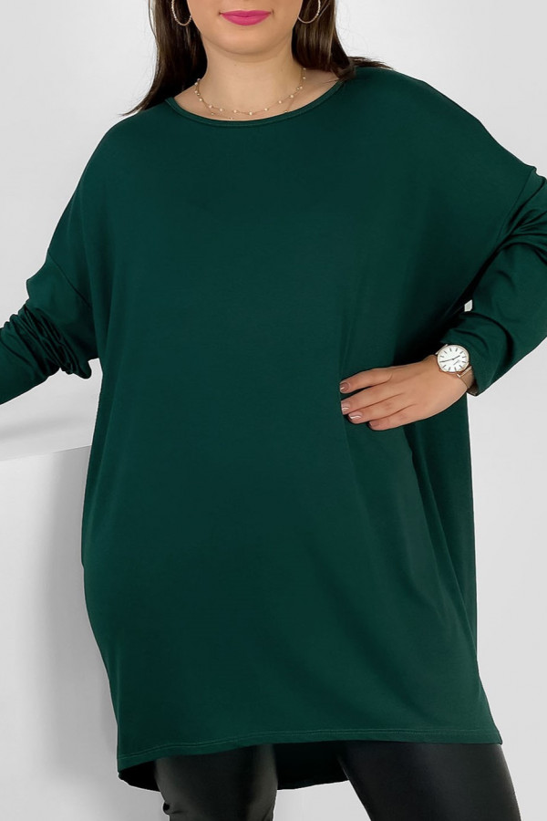 Luźna tunika bluzka damska z wiskozy w kolorze butelkowej zieleni oversize dłuższy tył Halsey