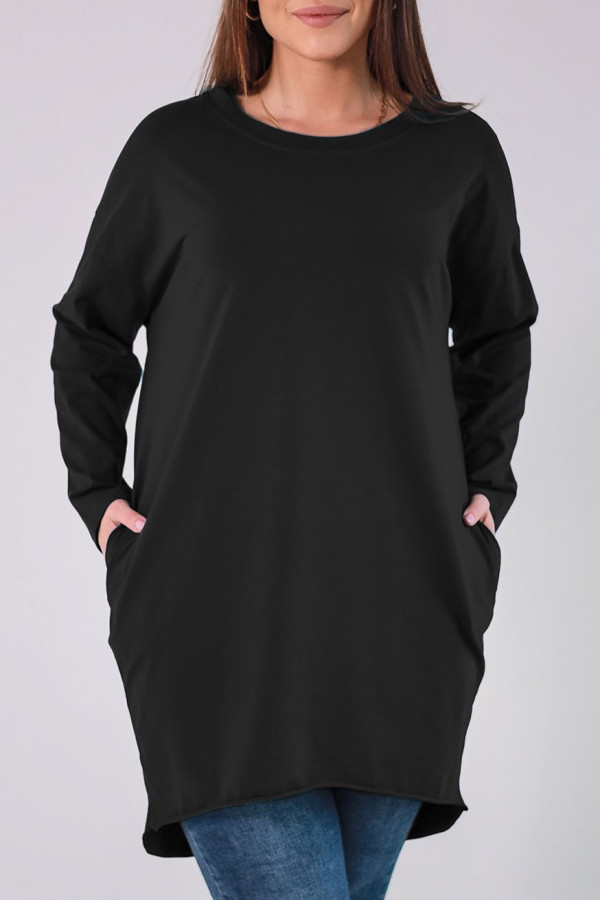 Luźna tunika w kolorze czarnym z kieszeniami dłuższy tył długi rękaw Oren