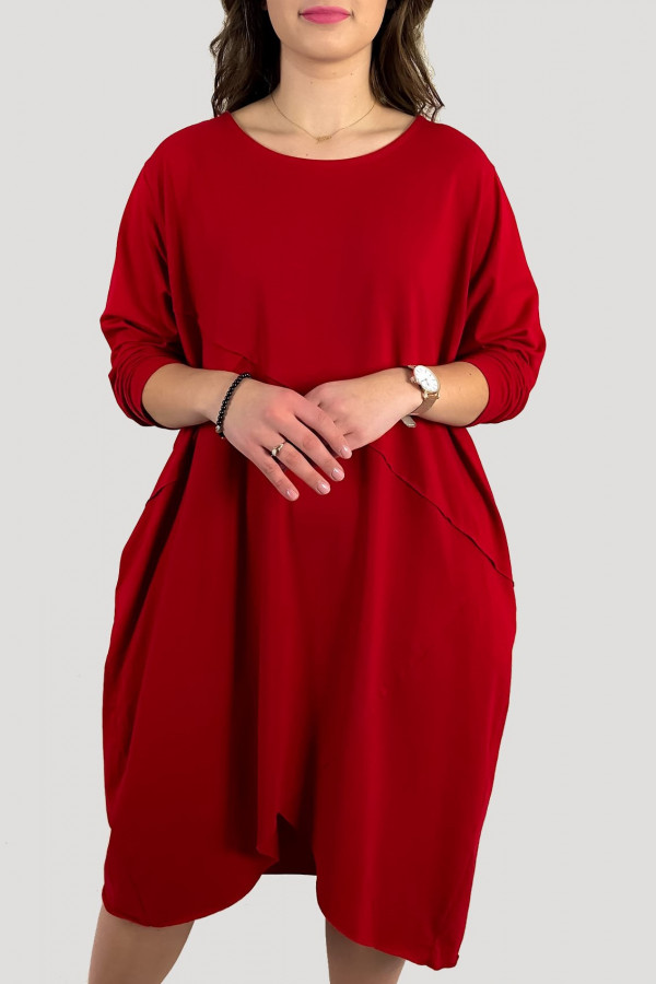 Bawełniana sukienka plus size w kolorze czerwonym przeszycia kieszenie Mavis 2
