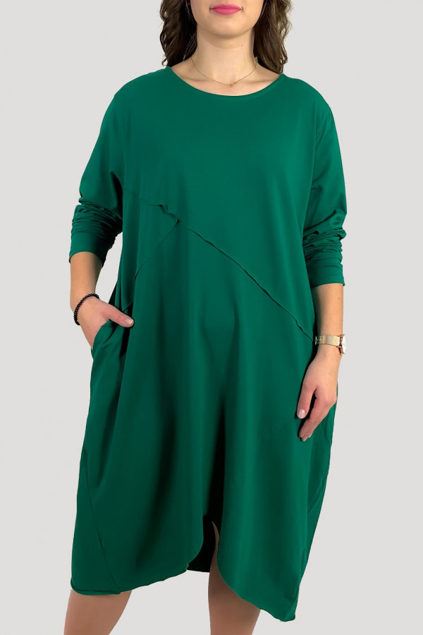 Bawełniana sukienka plus size w kolorze zielonym przeszycia kieszenie Mavis 2
