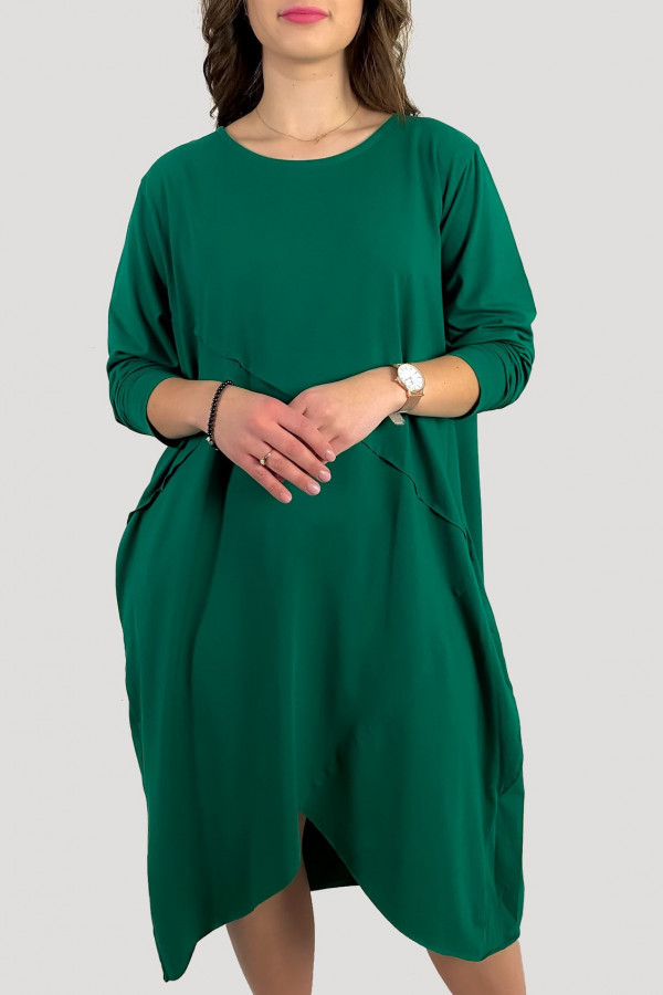 Bawełniana sukienka plus size w kolorze zielonym przeszycia kieszenie Mavis 1
