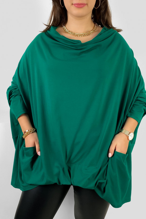 Mega oversize bluzka plus size w kolorze butelkowej zieleni zakładka dekolt woda kieszenie Crystal 2
