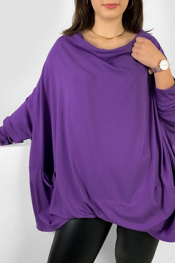 Mega oversize bluzka plus size w kolorze fioletowym zakładka dekolt woda kieszenie Crystal 2