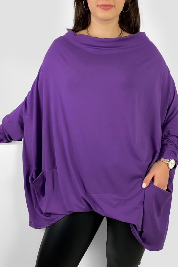 Mega oversize bluzka plus size w kolorze fioletowym zakładka dekolt woda kieszenie Crystal 1