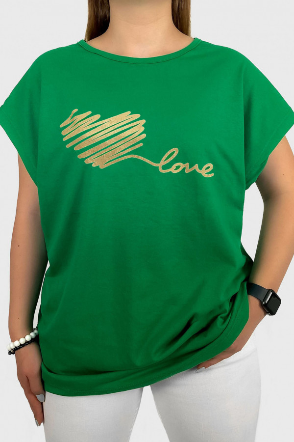 T-shirt damski plus size w kolorze zielonym print serduszko heart love