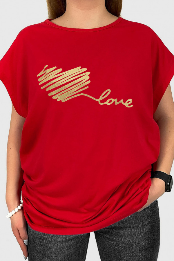 T-shirt damski plus size w kolorze czerwonym print serduszko heart love