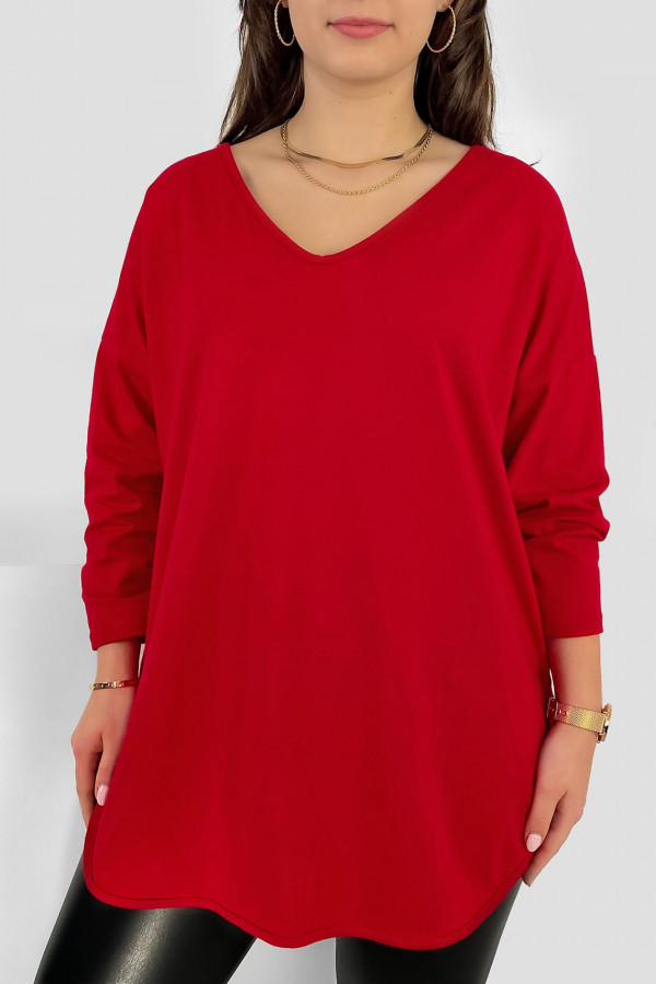 Casualowa damska bluzka w kolorze czerwonym dłuższy tył dekolt v serek Chandi 1