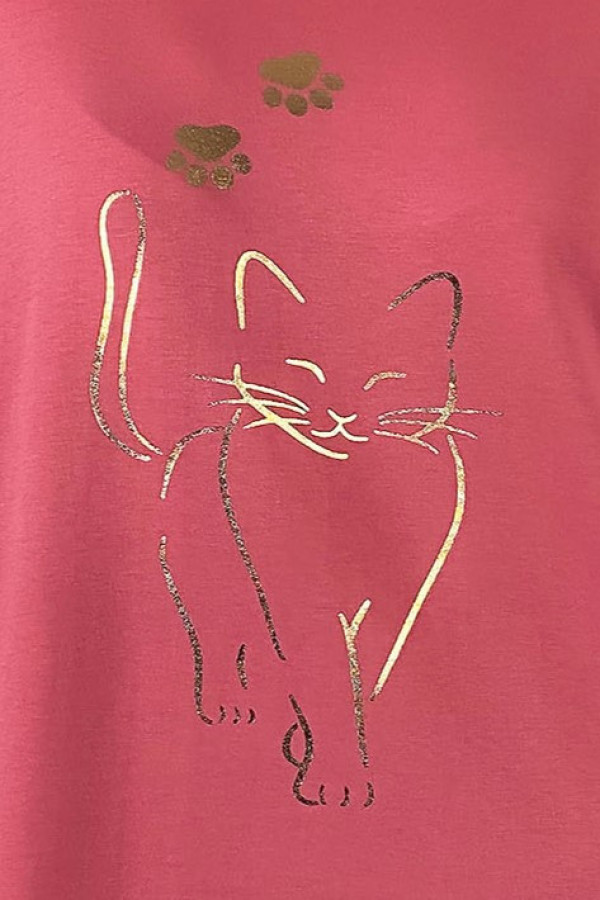 Nietoperz T-shirt damski plus size w kolorze indyjskiego różu złoty kot cat 4
