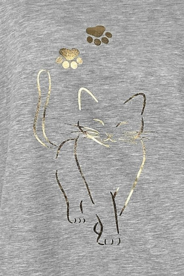 Nietoperz T-shirt damski plus size w kolorze szary melanż złoty kot cat 4