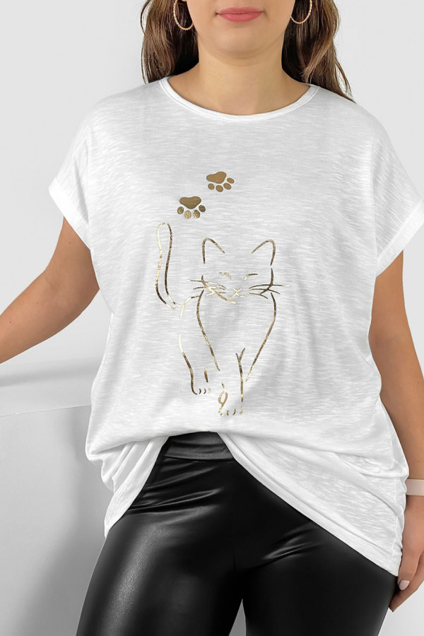 Nietoperz T-shirt damski plus size w kolorze białym złoty kot cat 1