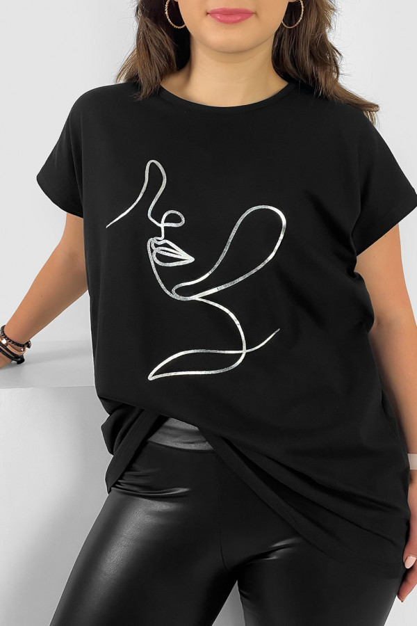 Nietoperz T-shirt damski plus size w kolorze czarnym srebrny line art woman 1