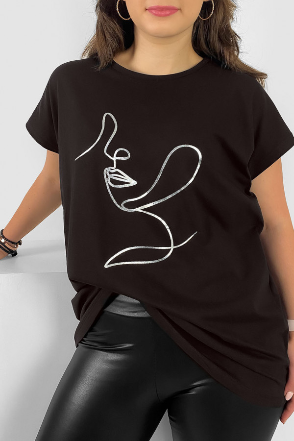 Nietoperz T-shirt damski plus size w kolorze gorzkiej czekolady line art woman 1