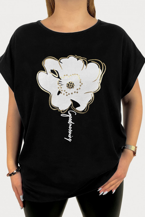 T-shirt damski plus size w kolorze czarnym print flower