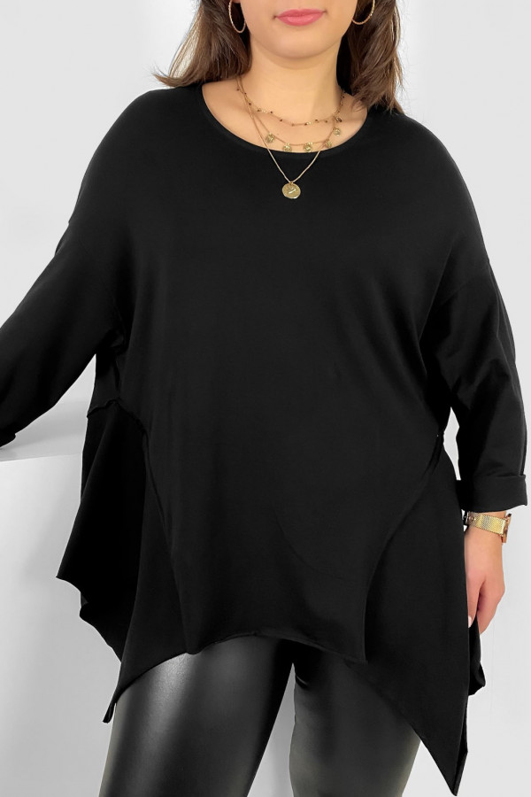 Asymetryczna bluzka damska plus size w kolorze czarnym boki rogi Randi