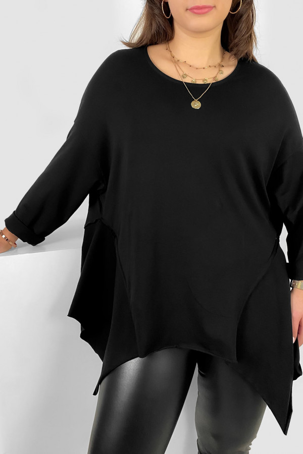 Asymetryczna bluzka damska plus size w kolorze czarnym boki rogi Randi 1