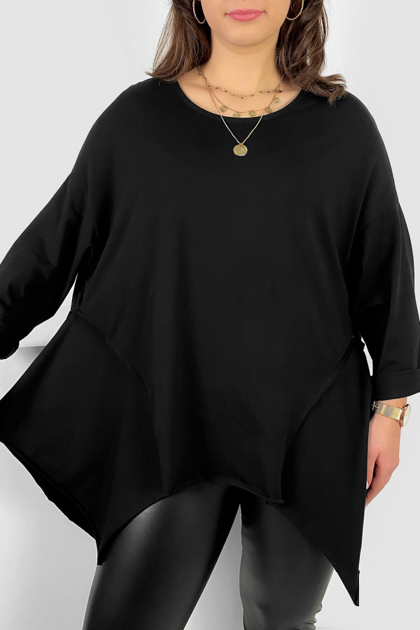 Asymetryczna bluzka damska plus size w kolorze czarnym boki rogi Randi 2