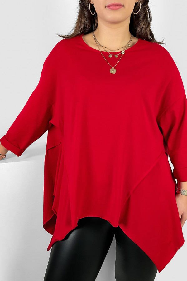 Asymetryczna bluzka damska plus size w kolorze czerwonym boki rogi Randi 1