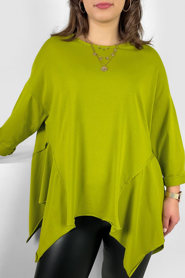 Asymetryczna bluzka damska plus size w kolorze limonkowym boki rogi Randi