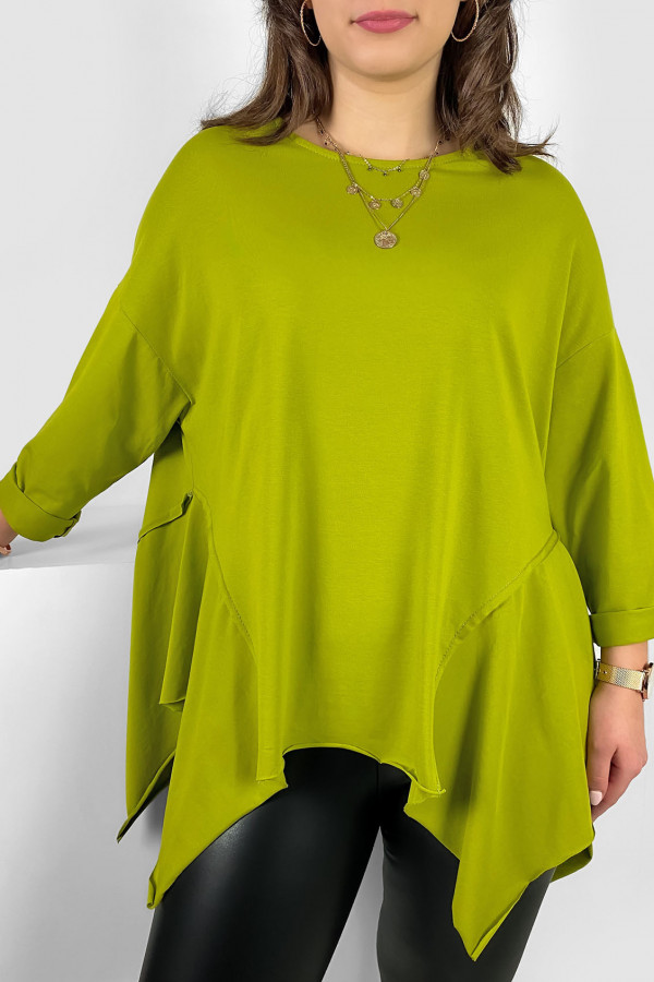 Asymetryczna bluzka damska plus size w kolorze limonkowym boki rogi Randi 1