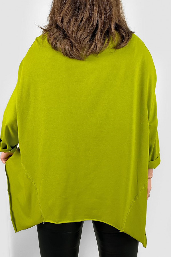 Asymetryczna bluzka damska plus size w kolorze limonkowym boki rogi Randi 4