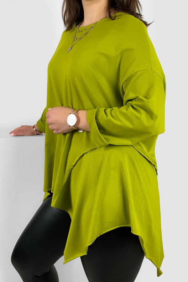 Asymetryczna bluzka damska plus size w kolorze limonkowym boki rogi Randi 2