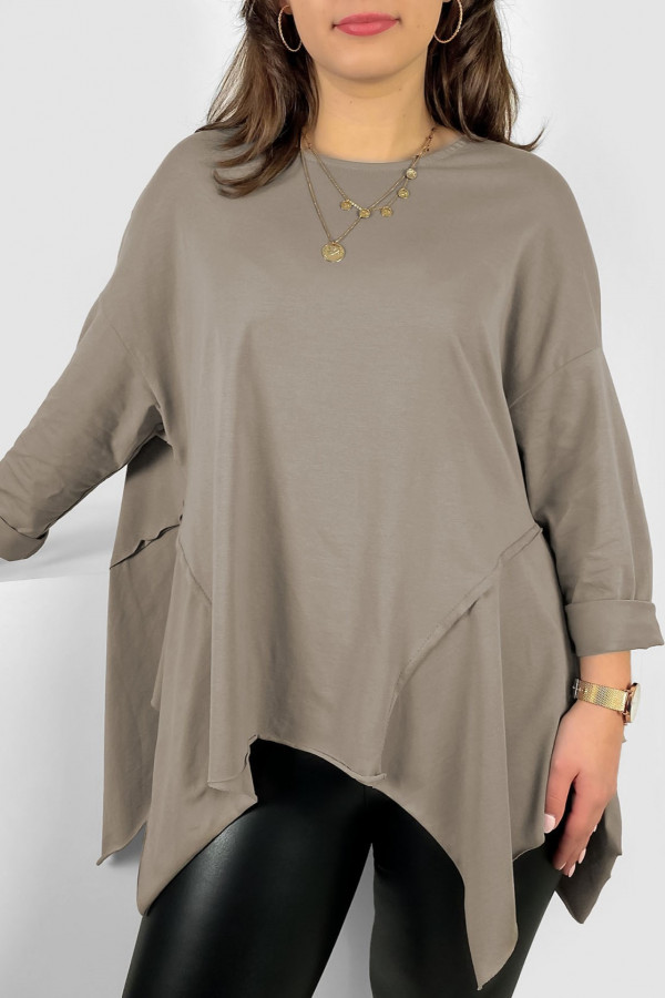 Asymetryczna bluzka damska plus size w kolorze fango boki rogi Randi