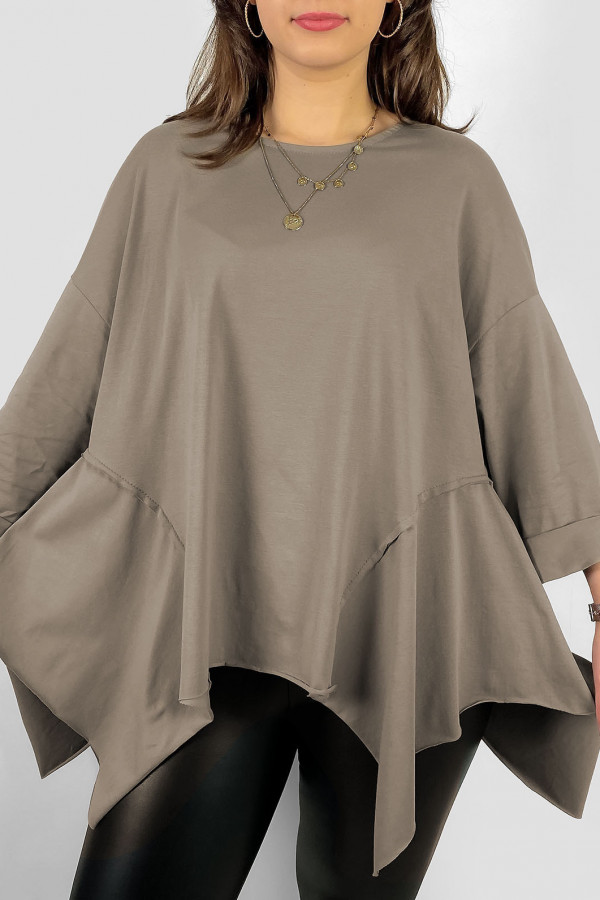 Asymetryczna bluzka damska plus size w kolorze fango boki rogi Randi 2