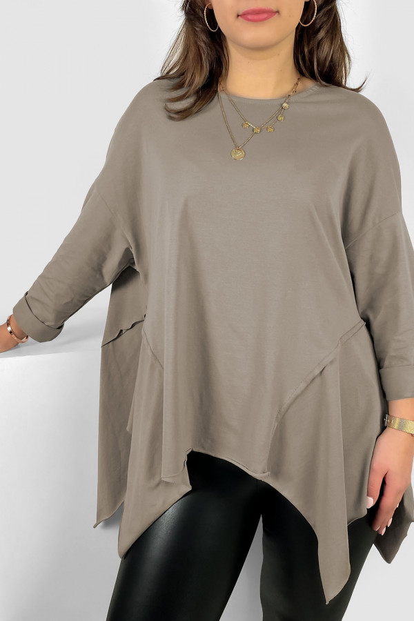 Asymetryczna bluzka damska plus size w kolorze fango boki rogi Randi 1