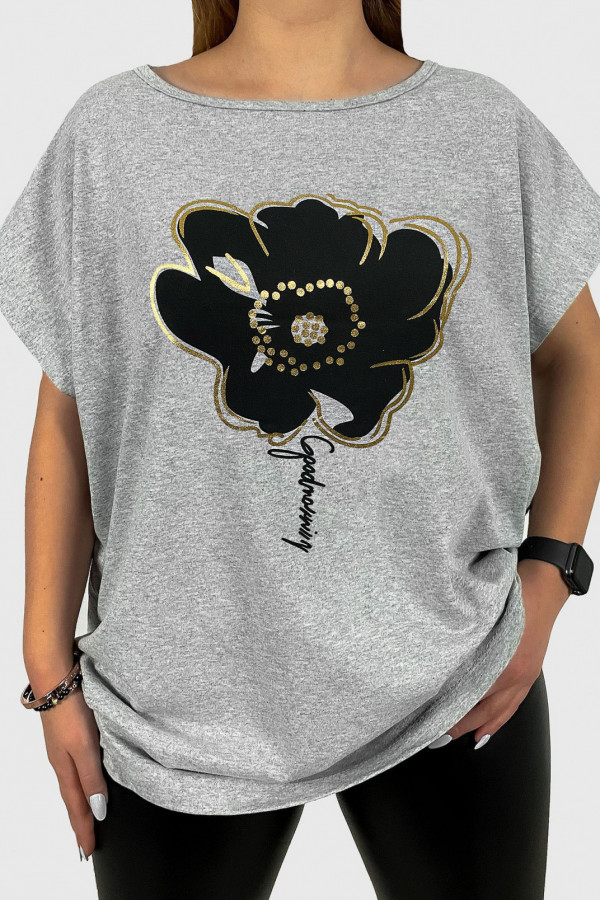 T-shirt damski plus size w kolorze szarym print flower