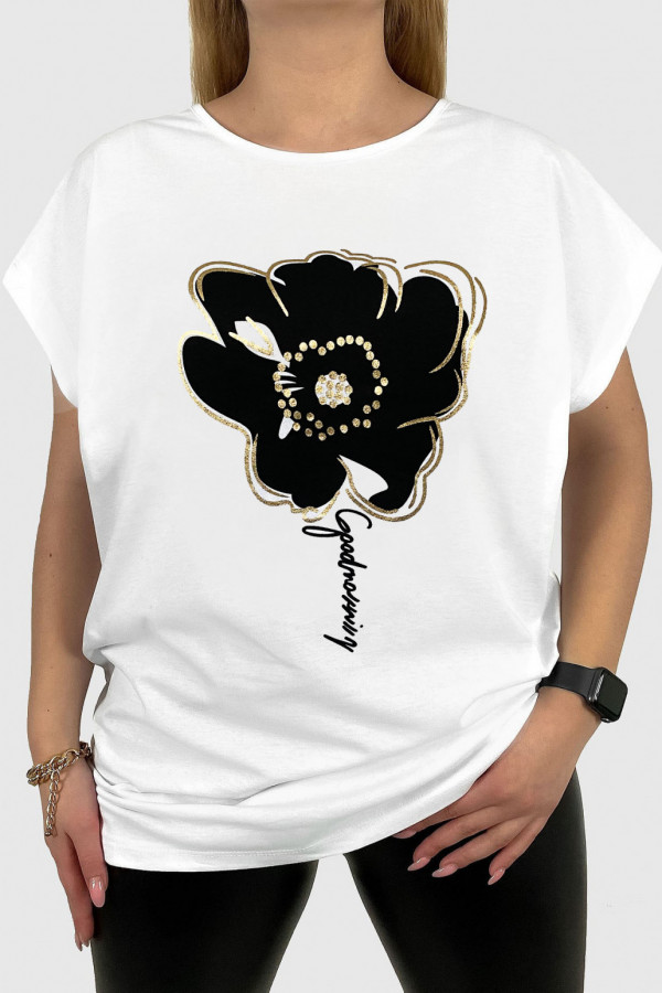 T-shirt damski plus size w kolorze białym print flower