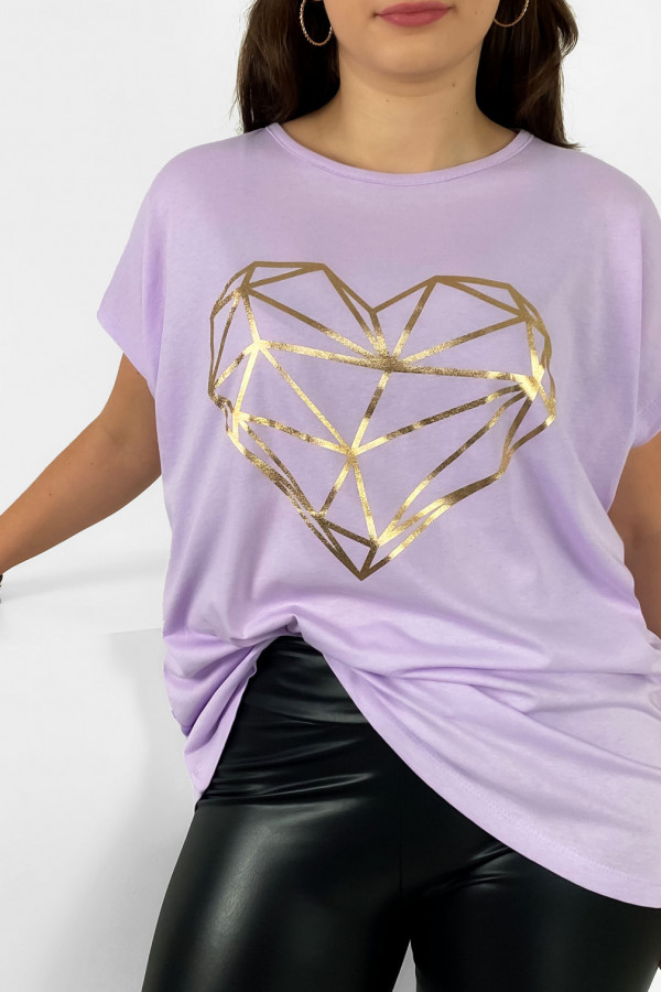 Nietoperz T-shirt damski plus size w kolorze fioletowym lila geometryczne serce 1