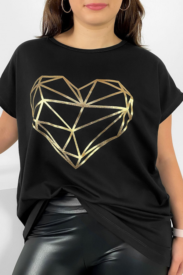 Nietoperz T-shirt damski plus size w kolorze czarnym geometryczne serce